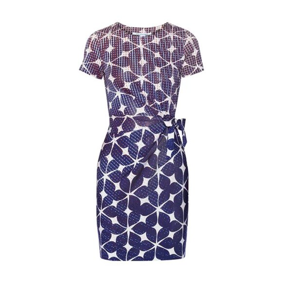 Diane von Furstenberg ‘Zoe’ Printed Silk Jersey Dress in Navy Red Cream, sz 0 - Picture 1 of 12